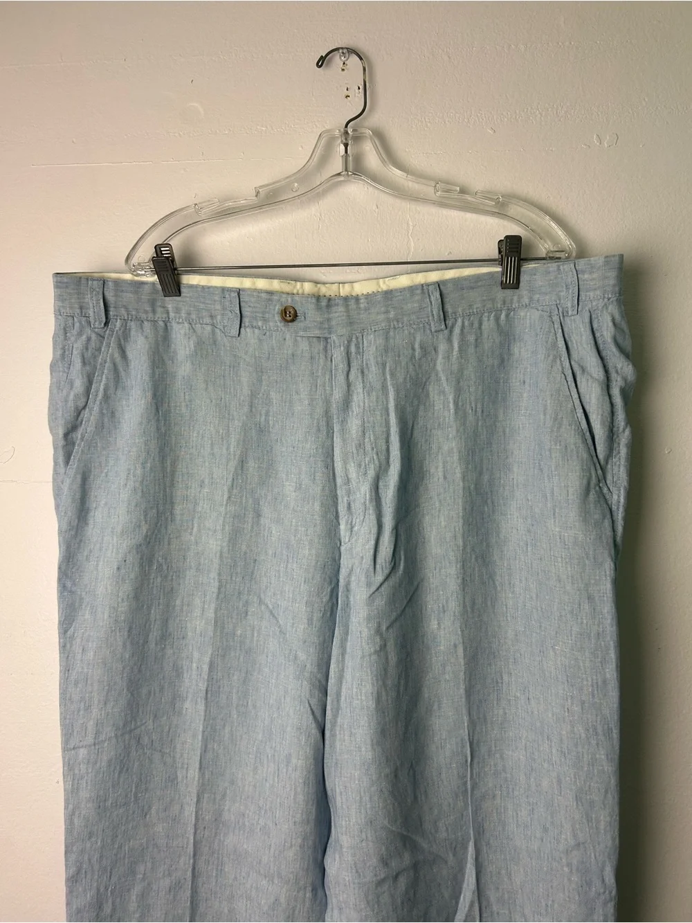 Hiltl Mens Size 40X30 100% Linen Classic Fit Trousers Pants Made in Romania
